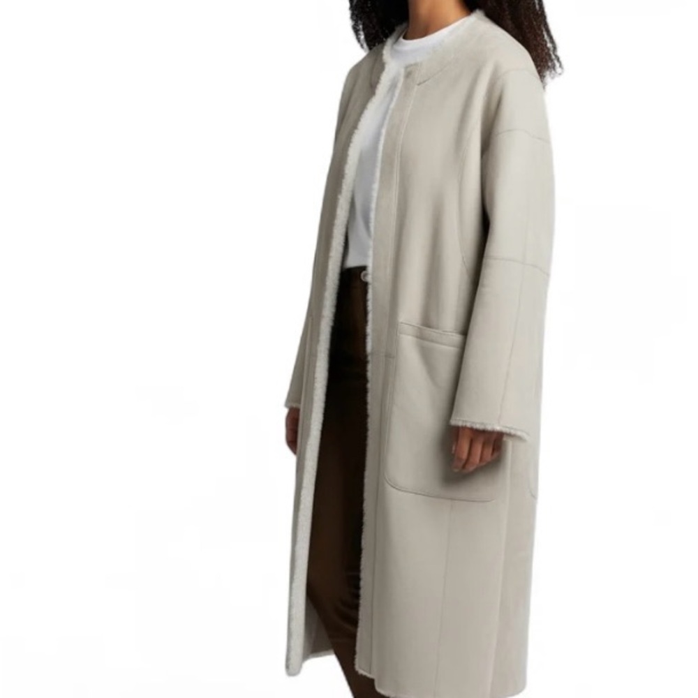 NWT Ugg Chic Cream Women's shearling reversable  long snap closure coat size Xl
